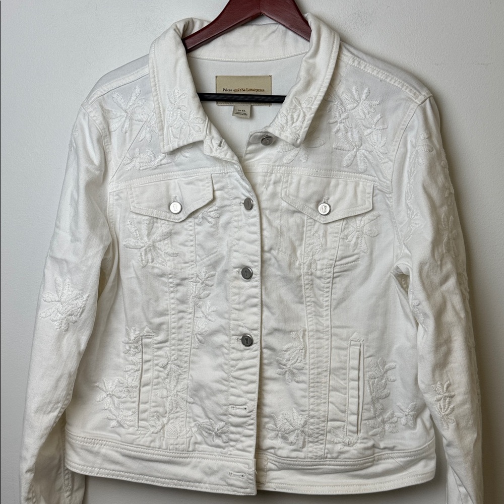 Pilcro and the Letterpress White Floral Embroidered Jean Jacket sz XL - Picture 6 of 11